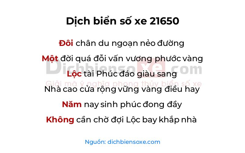 Dịch thơ biển số 21650