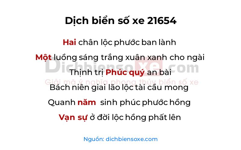 Dịch thơ biển số 21654
