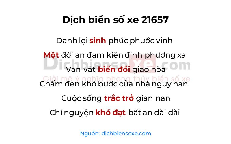 Dịch thơ biển số 21657