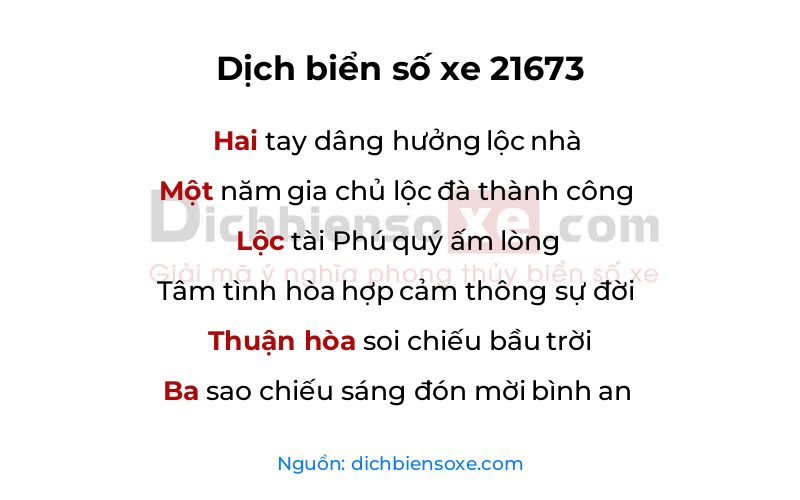 Dịch thơ biển số 21673