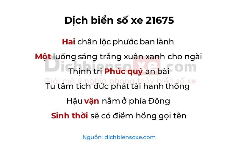 Dịch thơ biển số 21675