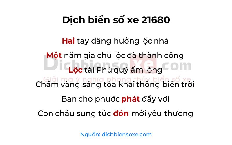 Dịch thơ biển số 21680