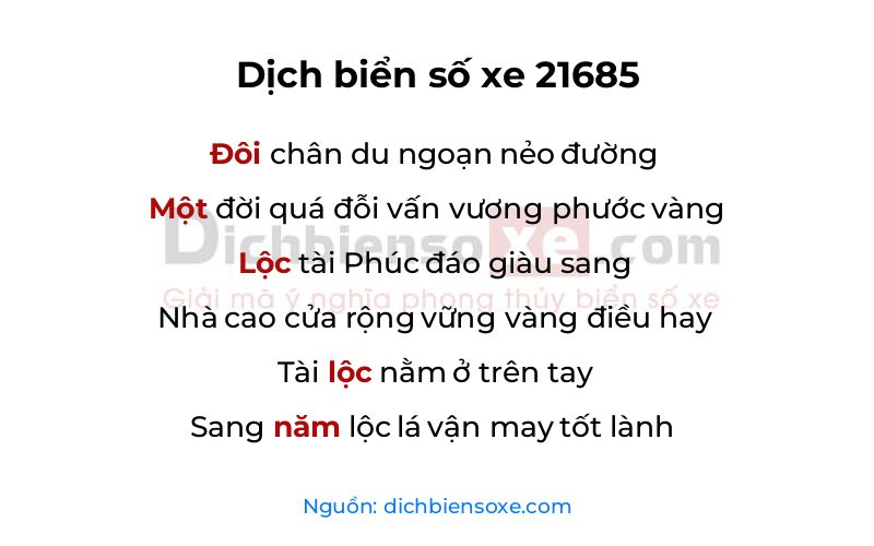 Dịch thơ biển số 21685