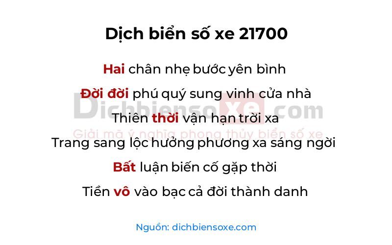 Dịch thơ biển số 21700