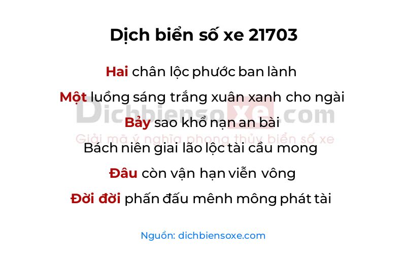 Dịch thơ biển số 21703