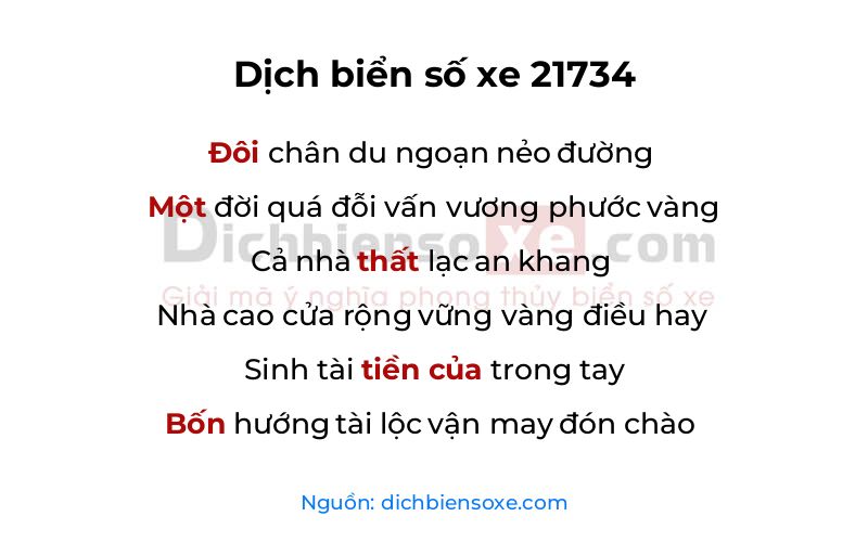 Dịch thơ biển số 21734
