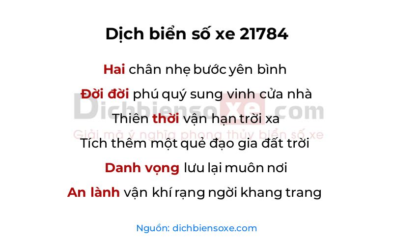 Dịch thơ biển số 21784