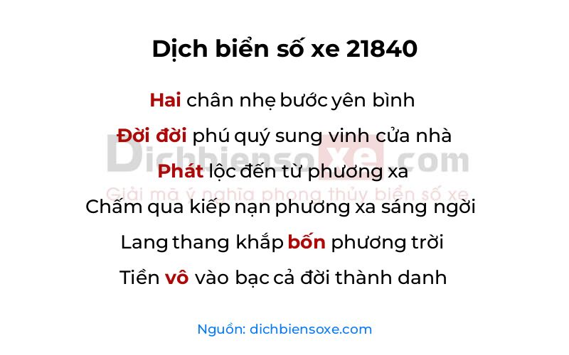Dịch thơ biển số 21840