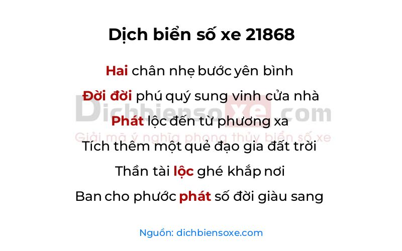 Dịch thơ biển số 21868
