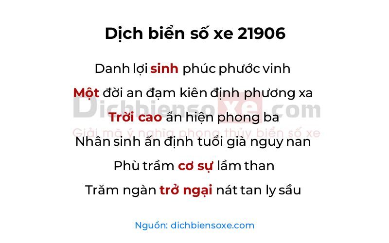 Dịch thơ biển số 21906