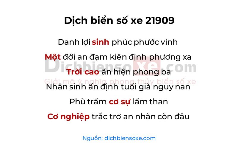 Dịch thơ biển số 21909