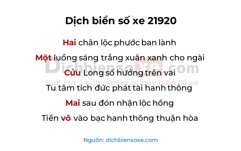 Dịch thơ biển số 21920