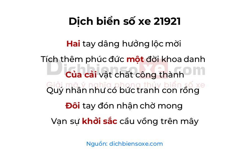 Dịch thơ biển số 21921