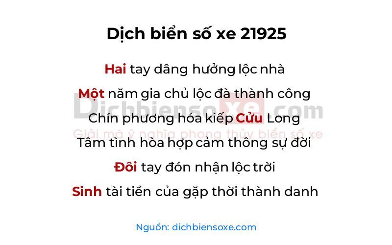 Dịch thơ biển số 21925