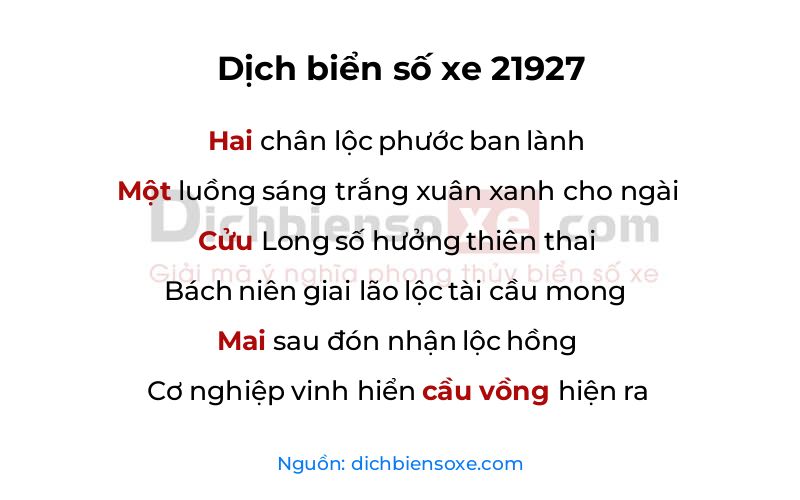 Dịch thơ biển số 21927