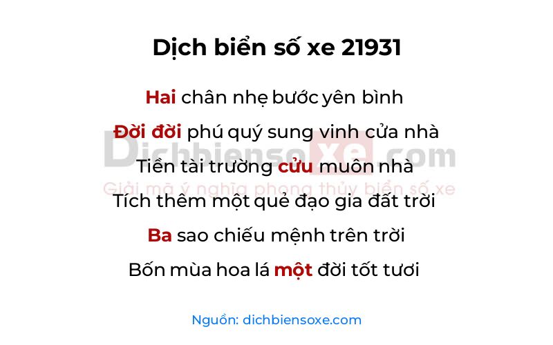 Dịch thơ biển số 21931