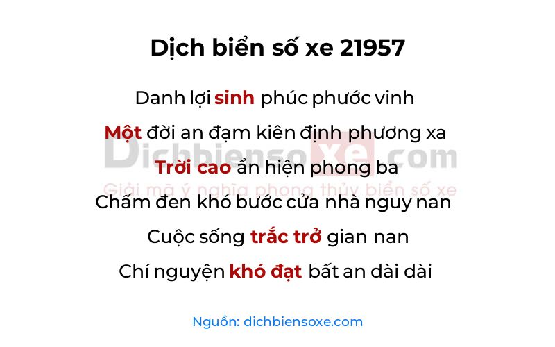 Dịch thơ biển số 21957