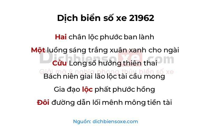 Dịch thơ biển số 21962