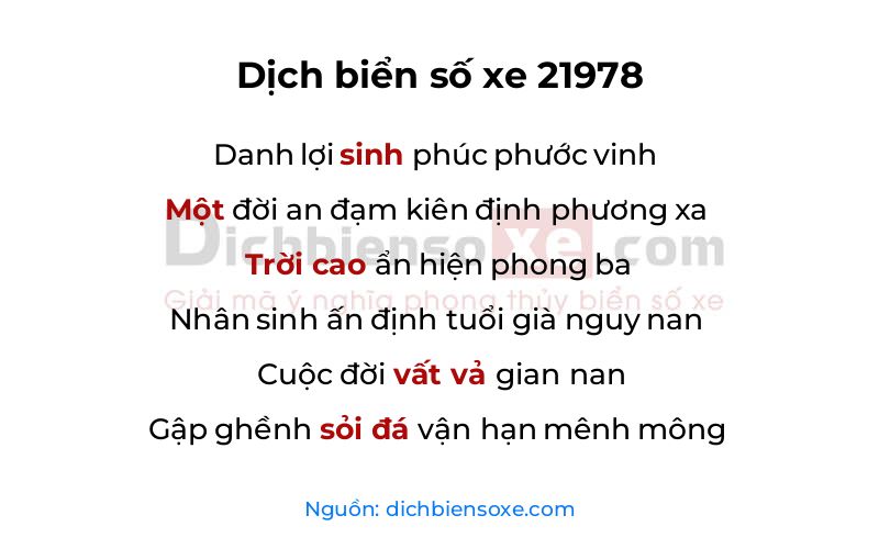 Dịch thơ biển số 21978