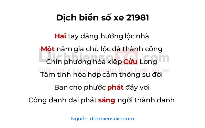 Dịch thơ biển số 21981