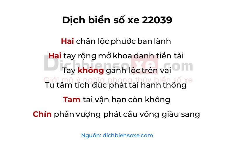 Dịch thơ biển số 22039