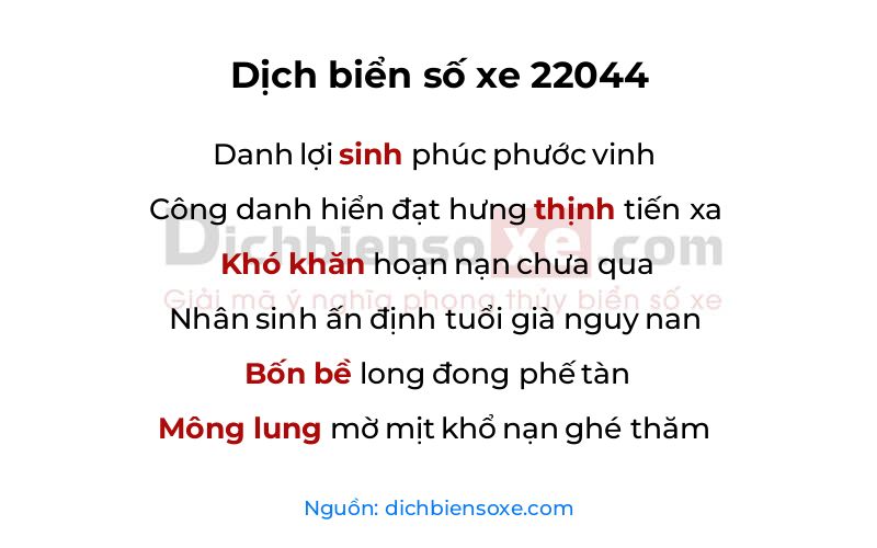 Dịch thơ biển số 22044