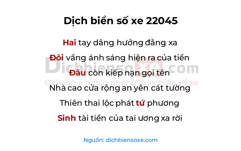 Dịch thơ biển số 22045