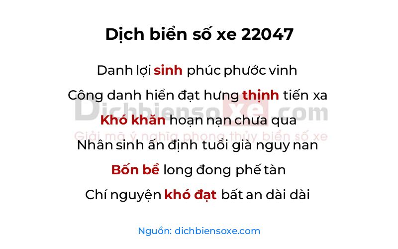 Dịch thơ biển số 22047