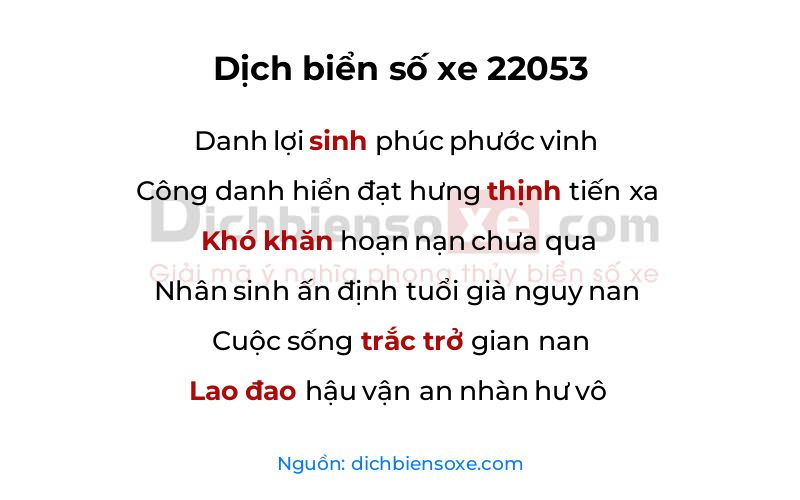Dịch thơ biển số 22053