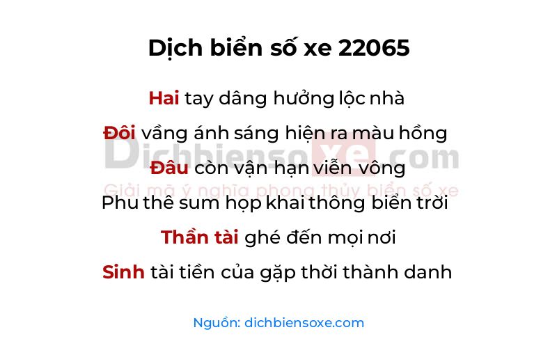 Dịch thơ biển số 22065