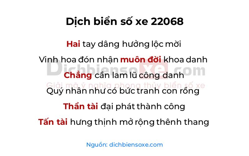 Dịch thơ biển số 22068