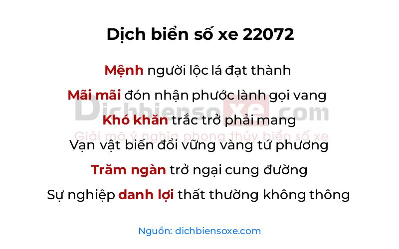 Dịch thơ biển số 22072