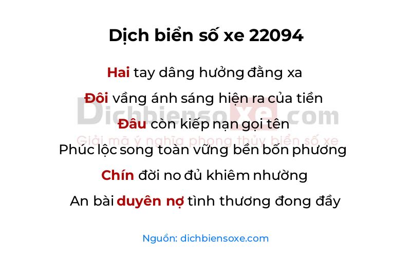 Dịch thơ biển số 22094