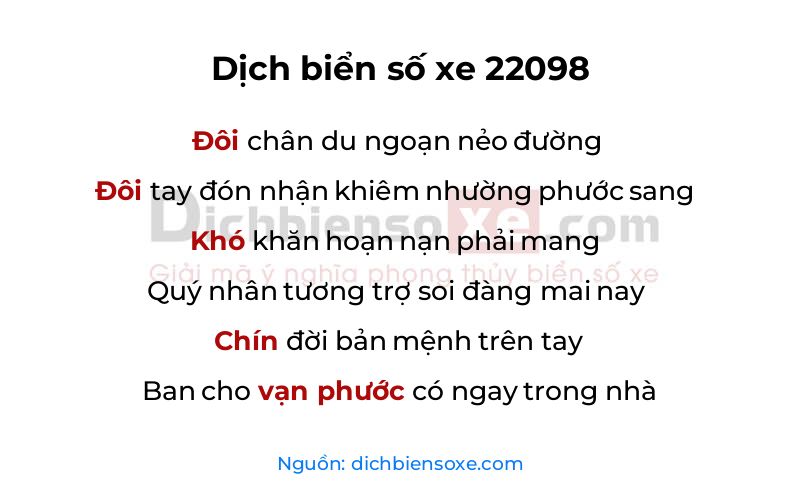 Dịch thơ biển số 22098