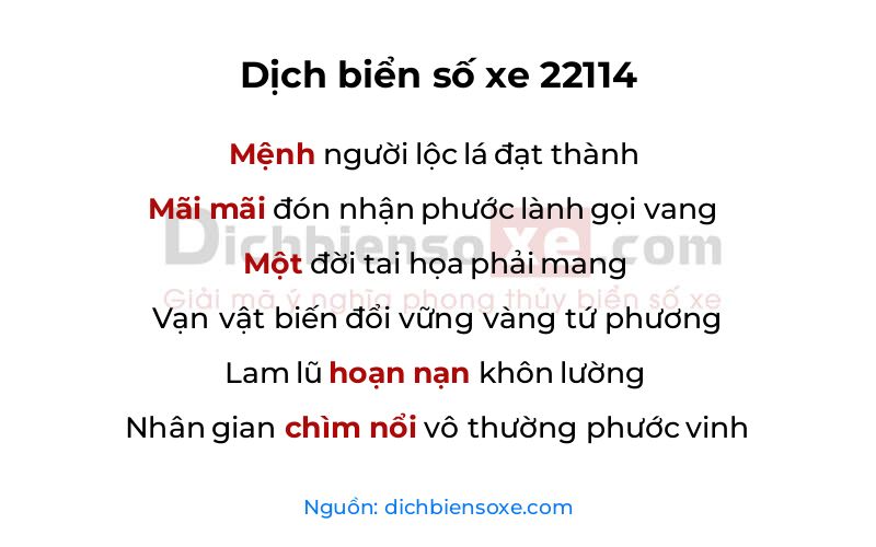 Dịch thơ biển số 22114