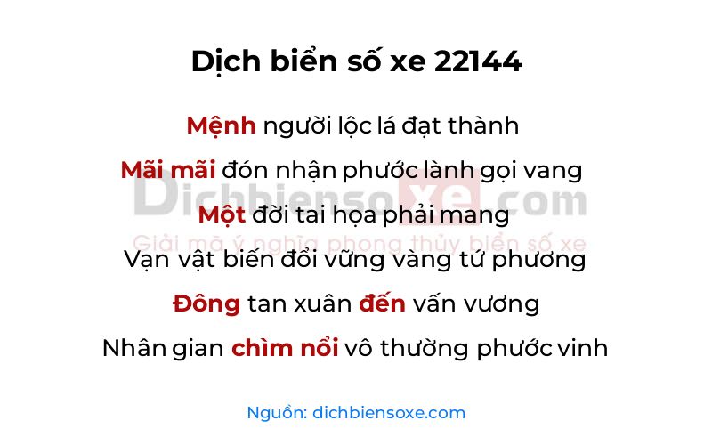 Dịch thơ biển số 22144