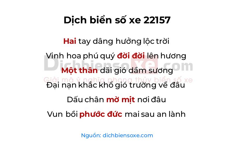 Dịch thơ biển số 22157