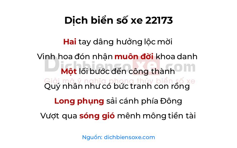 Dịch thơ biển số 22173