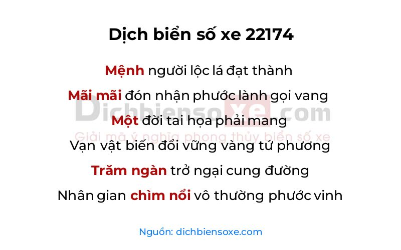 Dịch thơ biển số 22174