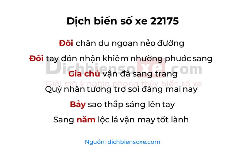 Dịch thơ biển số 22175