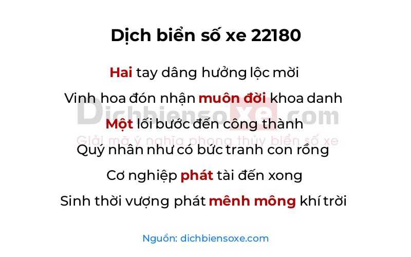 Dịch thơ biển số 22180