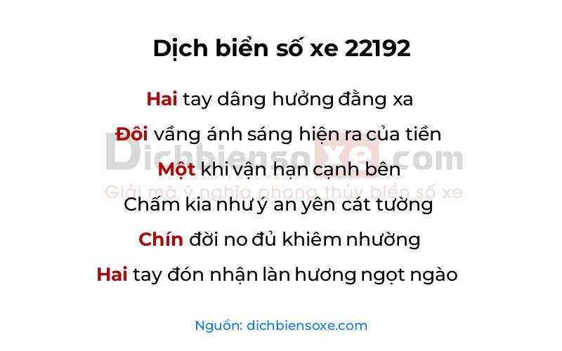 Dịch thơ biển số 22192