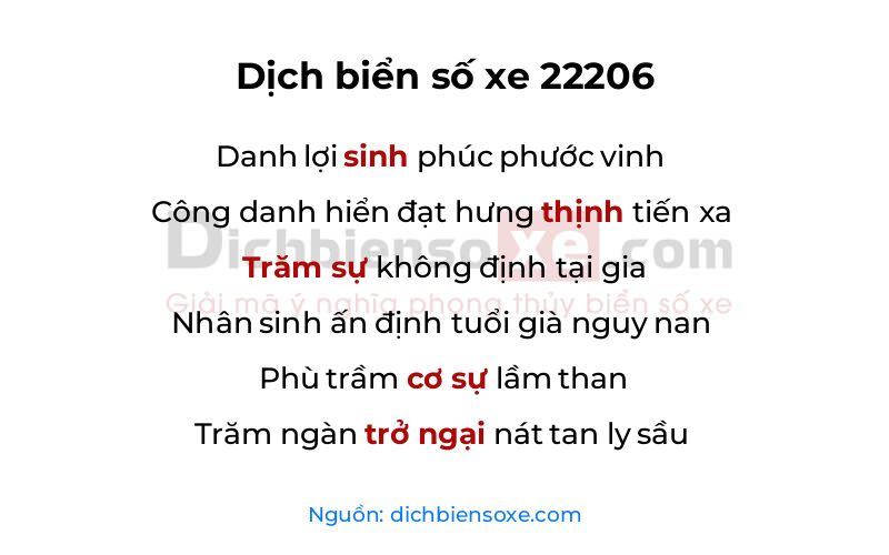 Dịch thơ biển số 22206