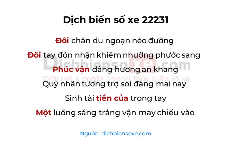 Dịch thơ biển số 22231