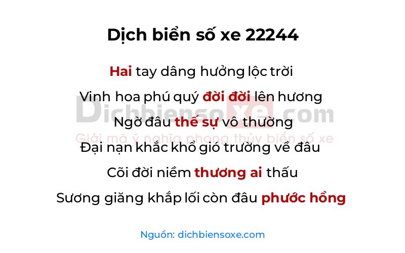 Dịch thơ biển số 22244