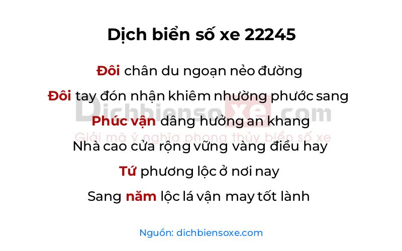 Dịch thơ biển số 22245