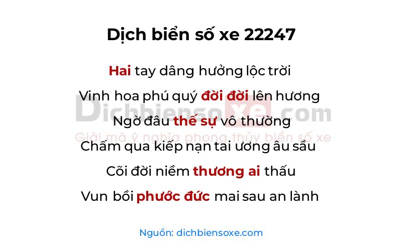 Dịch thơ biển số 22247