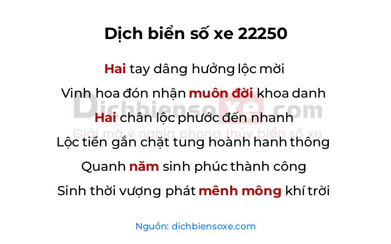 Dịch thơ biển số 22250