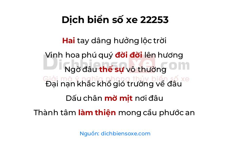 Dịch thơ biển số 22253
