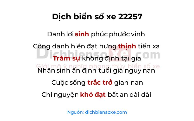 Dịch thơ biển số 22257